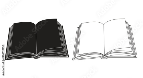 Two open books one black one white presented in a graphic style
