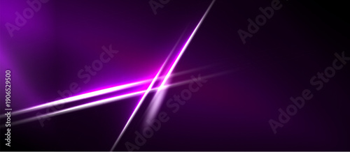 Abstract purple background. Bright lines intersect, creating dynamic visual effect. Dark areas contrast vibrant glow.