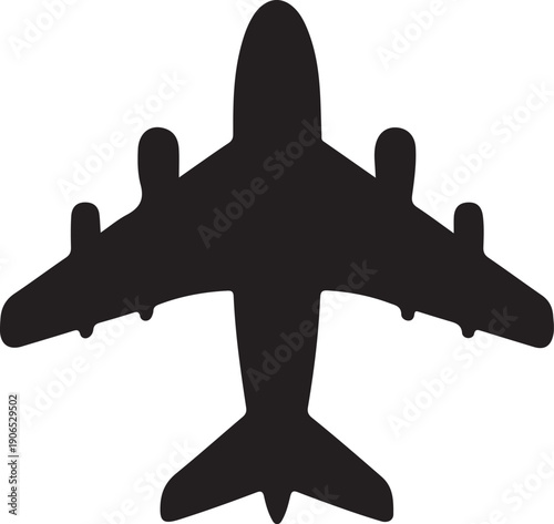 Airplane icon, black isolated on white background, vector illustration.