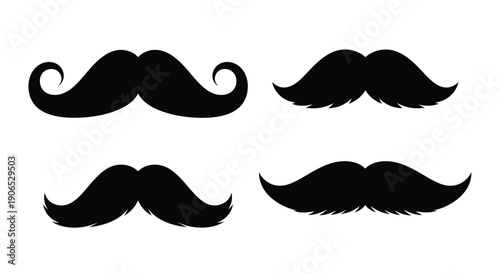 Four black silhouettes of different mustache styles on a white background