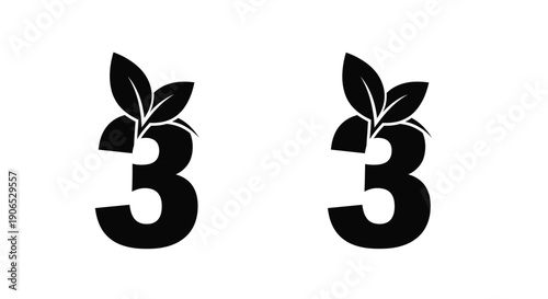 Stylized number three with leaf elements duplicated for emphasis