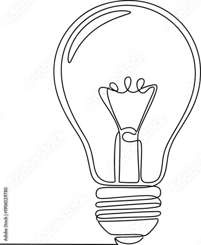 Single Line Drawing of Incandescent Light Bulb Filament and Base