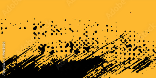 yellow and black backdrop with dot halftone pattern element. Abstract brush grunge background.