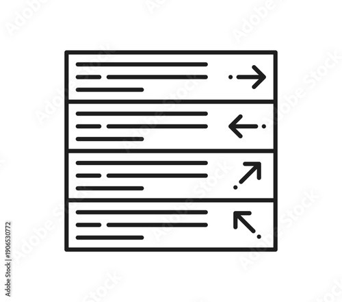 Public transport schedule, railway line icon or symbol. Train station platform schedule display, railroad industry outline sign, railway transportation vector pictogram with platform direction arrows