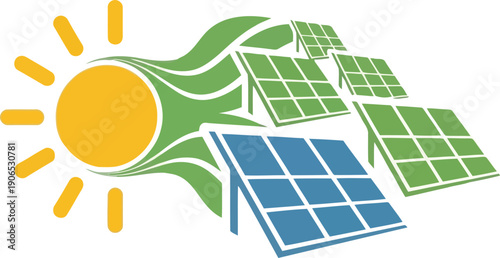 Innovative Solar Energy Design Featuring Solar Panels and Sun Icon for Renewable Energy Concepts