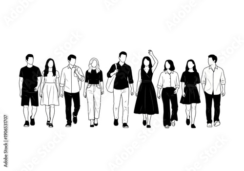 Diverse group of young adults standing together in a line