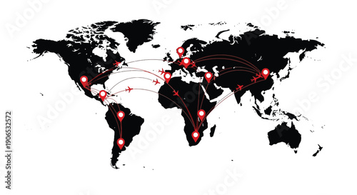 Global network of interconnected cities with flight paths shown on a world map
