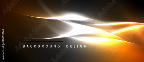 Abstract design features flowing lines, warm colors, bright highlights. Background suggests energy, movement, modern aesthetic.