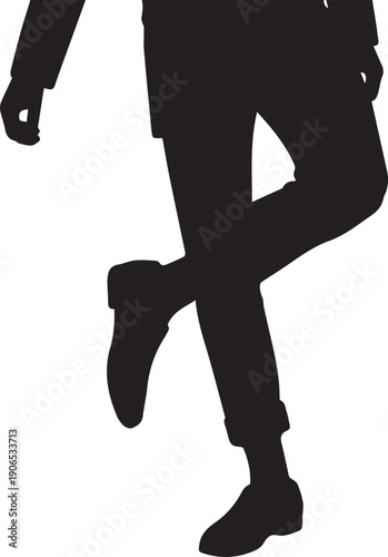 Active man dancing vector silhouette illustration line art lower body graphic design element on white background