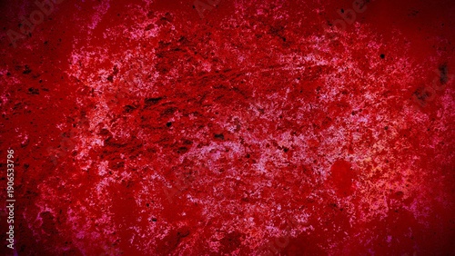 Close-up of rough red textured surface with maroon and white variations, uneven painted or corroded material detail creating abstract intense artistic background design