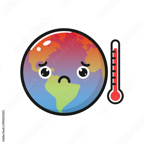 Global warming increase temperature earth with thermometer flat design, isolated on white