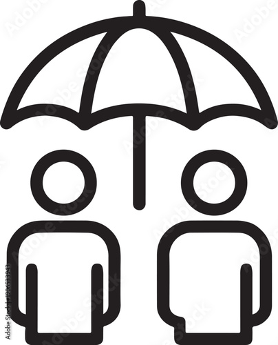Life Insurance Protection and Social Security Coverage with Umbrella Outline Icon
