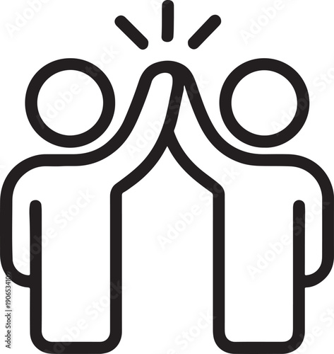 High Five Celebration and Team Success Partnership Achievement Outline Icon