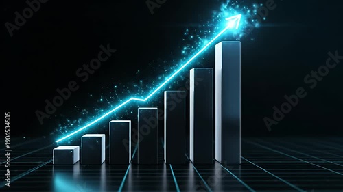 Progressive Neon Bar Graph Rising in Night.