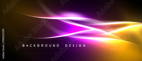 Abstract vibrant lines create dynamic energy. Warm colors blend into cool tones, forming modern background design.