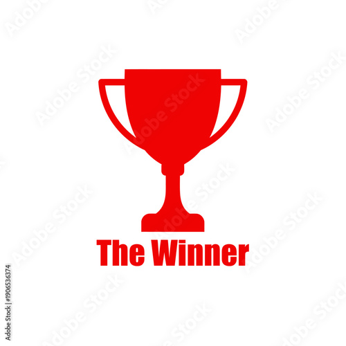 Red Championship Trophy Cup for Sports Achievement on White Background. Vector Logo Design