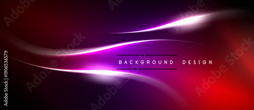 Abstract background features flowing lines, vibrant purple, red hues. Modern design evokes energy, movement, sleekness.
