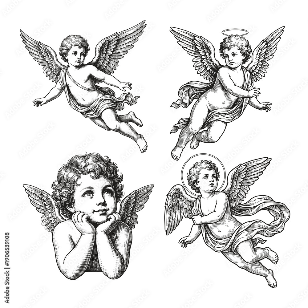 Fototapeta premium Collection of Vintage Cupids Vector Illustrations