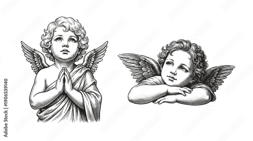 Fototapeta premium Vintage Cupids Vector Illustrations