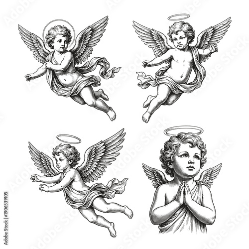 Set of Vintage Cupids Vector Illustrations