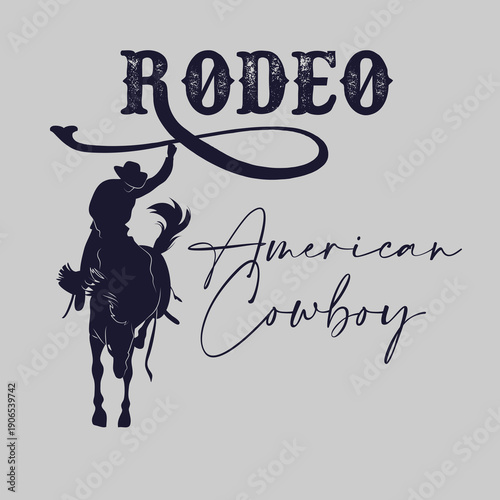 Vintage typography wild west Texas cowboy rodeo inspired slogan print retro hand-drawn cowboy horse and stars adorned t-shirt or poster - Vector
