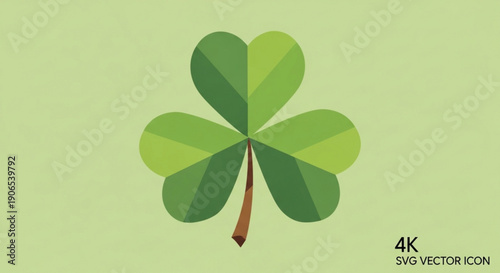 Vibrant green four leaf clover icon on light green background symbolizing luck and fortune in 4k svg vector format for st patrick's day