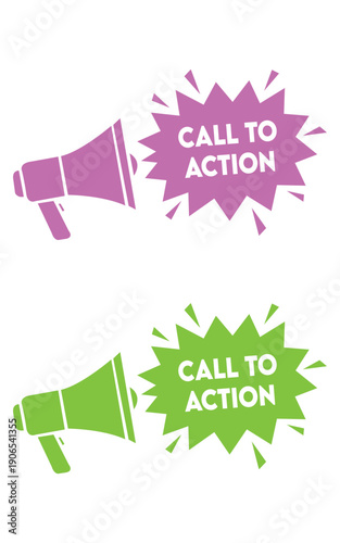 Vibrant call to action megaphones in pink and green for marketing