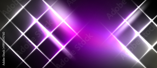 Abstract background features bright lines, purple glow, dark areas. Geometric pattern creates dynamic visual effect.