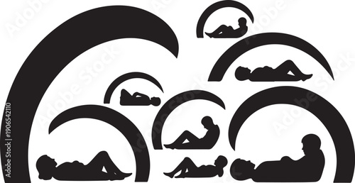 Yoga silhouettes in various poses and moon phases illustration