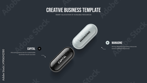 Service Proposal Presentation Design Vector Illustration. Enterprise Planning Two Step Diagram Slide Layout. Investor Overview 2 Option Infographic Frame Template.