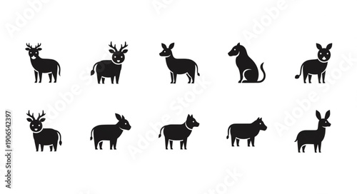 Collection of Silhouette Animals Vector Icons Set.