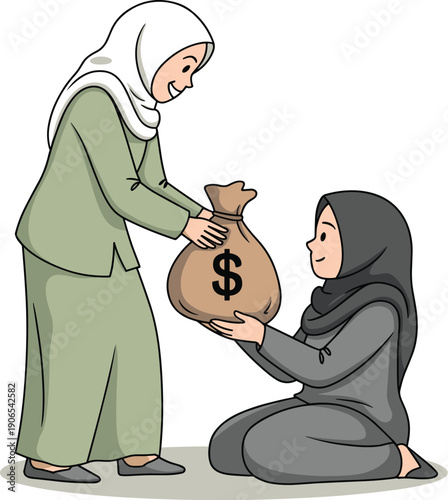 Charity donation illustration, financial assistance silhouette, community support artwork, giving design vector, social aid composition, helping hand symbol