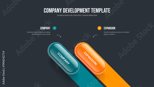 Project Review Slideshow Layout Vector Illustration. Corporate Profile 2 Option Diagram Slide Design. Financial Portfolio Two Step Infographic Frame Template.