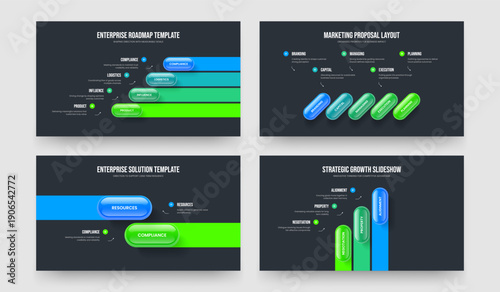 Creative Visualization Four Five Two Three Option Infographic Presentation Template Vector Illustration Collection. Visual Insight 4 5 2 3 Element Diagram Slide Design Bundle.
