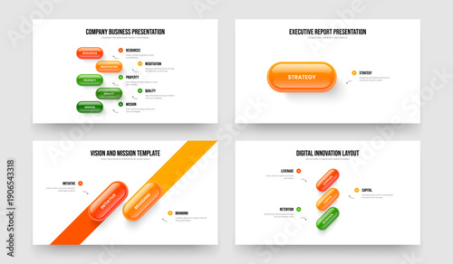 Enterprise Briefing 5 1 2 3 Option Diagram Frame Template Bundle. Business Profile Five One Two Three Step Infographic Slideshow Design Vector Illustration Set.