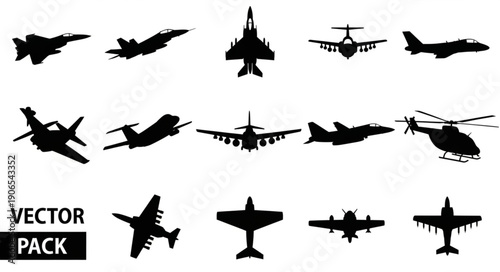 Collection of Silhouette Aircraft and Helicopter Vector Pack.