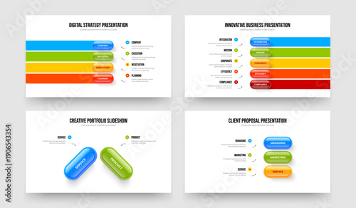 Business Proposal Four Five Two Three Option Diagram Slideshow Template Vector Illustration Collection. Product Introduction 4 5 2 3 Step Infographic Frame Layout Set.