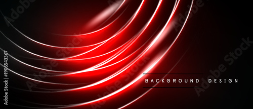 Abstract red lines over black background. Dynamic curves create modern visual effect. Smooth gradients suggest energy, motion.