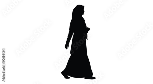 Silhouette of a woman walking viewed from the side in a dark tone