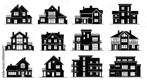 Collection of Silhouette Houses Architectural Styles.