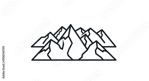 Minimalist Mountain Range Icon Depicting a Summit and Rocky Peaks in a Black Outline