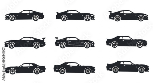 Collection of Silhouette Sports Cars Side View.