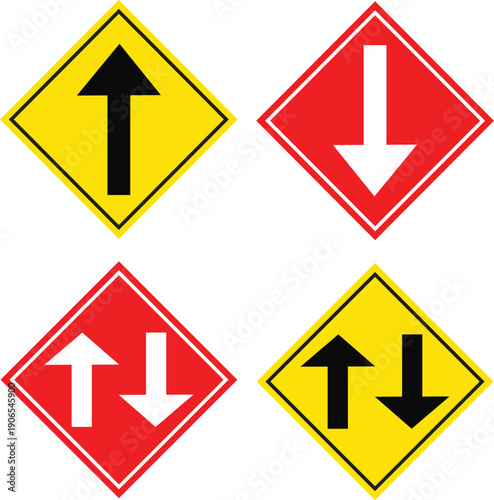 Many ways road Sign Set  Both way road Sign