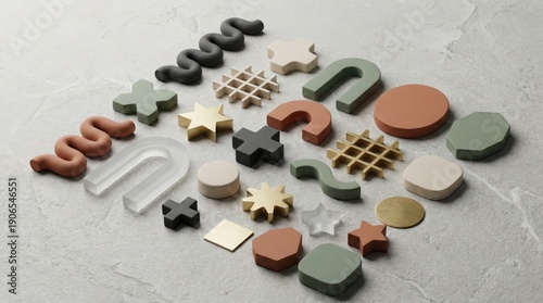 Abstract geometric shapes collection in neutral tones,modern 3D objects assortment for branding,interior decor,product mockup,creative composition and minimal design background