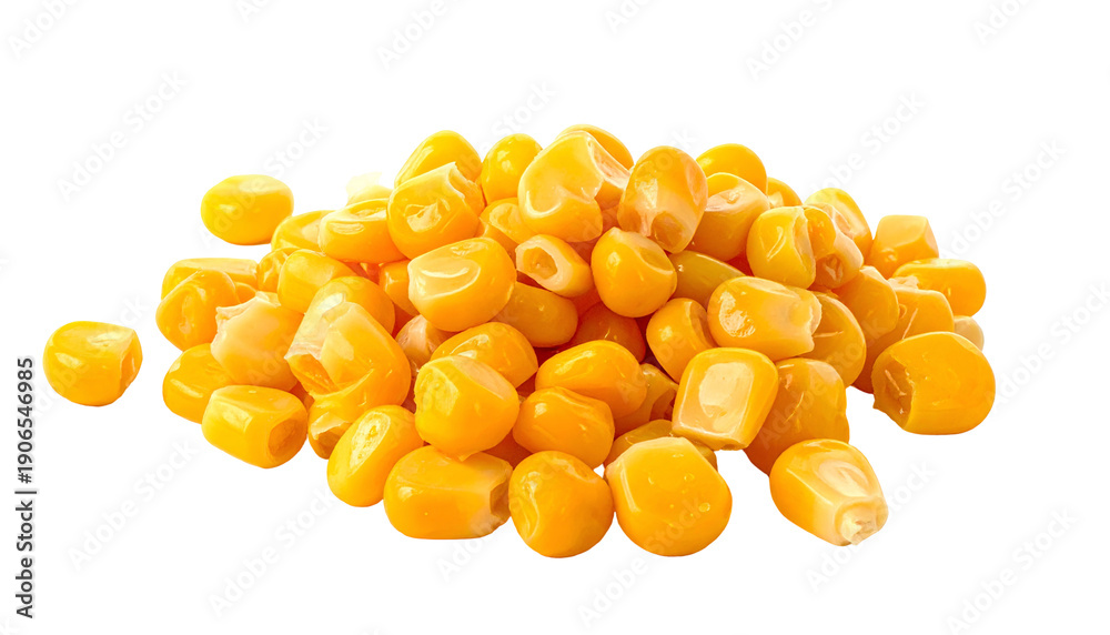 Fototapeta premium A close-up shot of a vibrant pile of yellow corn kernels, ready to be eaten. The background is a stark black