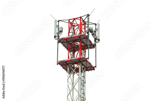 Wireless communication tower with antennas and cables