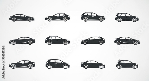 Collection of Silhouetted Cars in Various Styles.