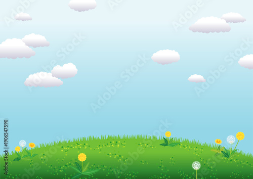 たんぽぽが生える草原の背景イラスト