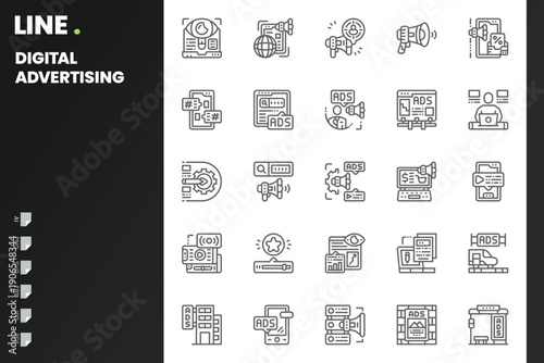 Digital Advertising Icon pack for your website, mobile, presentation, and logo design. Digital Advertising Icon outline design. Vector graphics illustration and editable stroke.