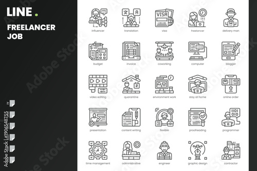 Freelancer Job Icon pack for your website, mobile, presentation, and logo design. Freelancer Job Icon outline design. Vector graphics illustration and editable stroke.